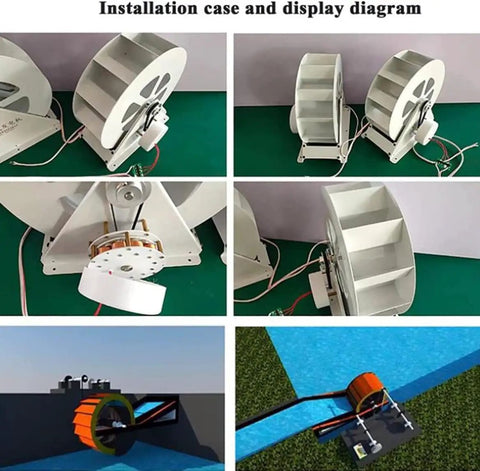 Outdoor 100W Water Wheel Turbine Generator for Hydroelectric Power, low speed disc type, off-grid use, white steel frame