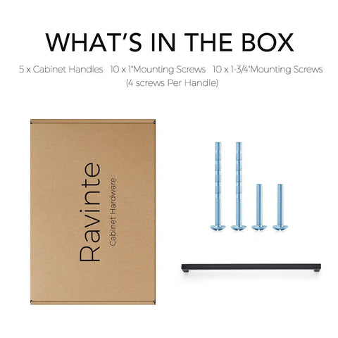 5 Pack 12-3/5 Inch Square Kitchen Cabinet Handles Matte Black Pulls with 10 screws and packaging in box