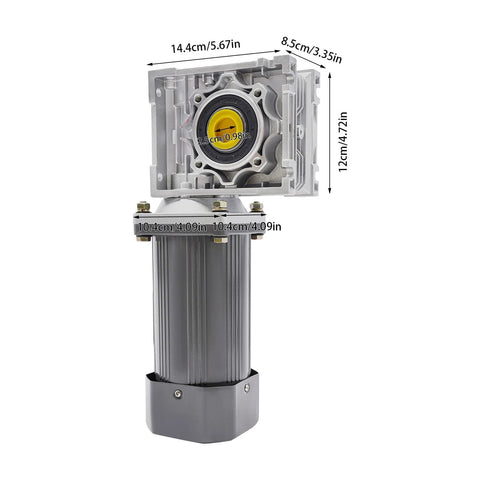 110V worm gear motor with speed controller showing dimensions