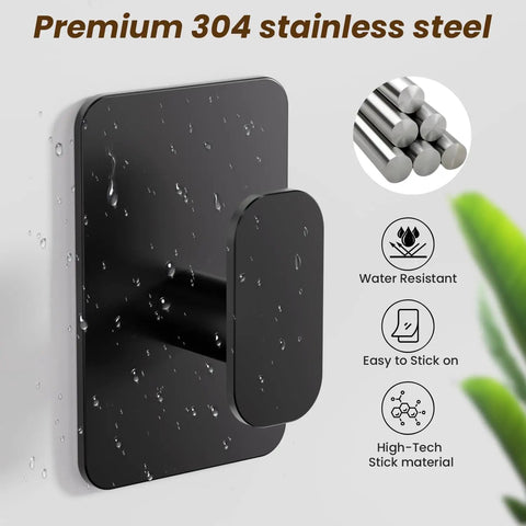 Darn Reliable Heavy Duty Wall Hooks Made From Rustproof Stainless Steel And No Sweat Adhesive Mount Holds Up To Twenty Six Pounds Like A Champ Great For Bathrooms Or Kitchen Black Four Pack water resistant wall hook with adhesive mount