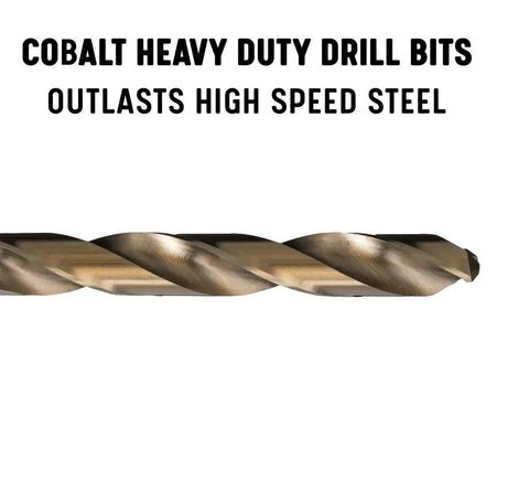 60 Piece M35 Cobalt Drill Bit Set For Metalworking Tough As Nails Bits For Stainless Steel And Hard Alloys With Gold Oxide Finish shown