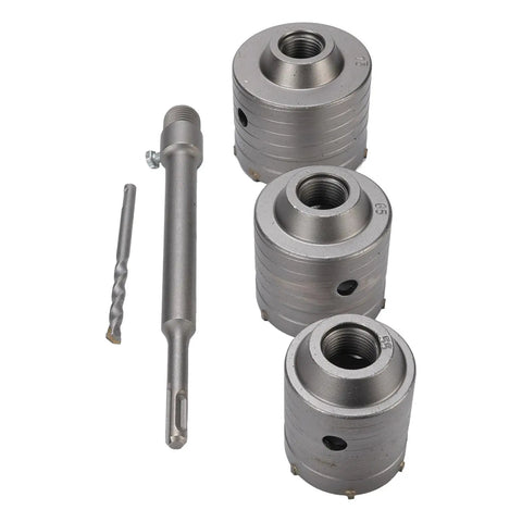Concrete Hole Saw Kit With Tungsten Steel YG8C Alloy Triple Tooth Design, Ventilation Holes For Quick Drilling Through Hollow Bricks, Cement Walls And Concrete, Universal Hammer Drill Compatible, with drill bits