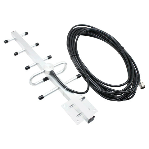 Boost Your Mobile Signal Quick With This Gsm 900Mhz Phone Repeater That Kills Dead Zones with silver antenna and black cable.