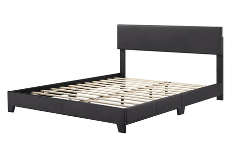 Queen Size Faux Leather Bed Frame With Adjustable Headboard In Sleek Black showing slatted base and sturdy design.