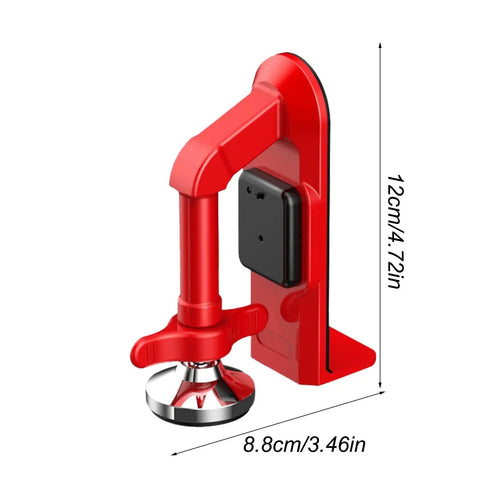 Keep Your Spot Locked Up Tight With This Built Tough Portable Door Jammer Stopper And Travel Anti Theft Blocker shown in red, 12cm tall.