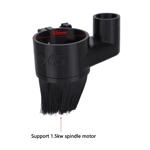 65mm CNC Dust Shoe, black plastic with brush, compatible with 1.5KW spindle motor and 52mm engravers