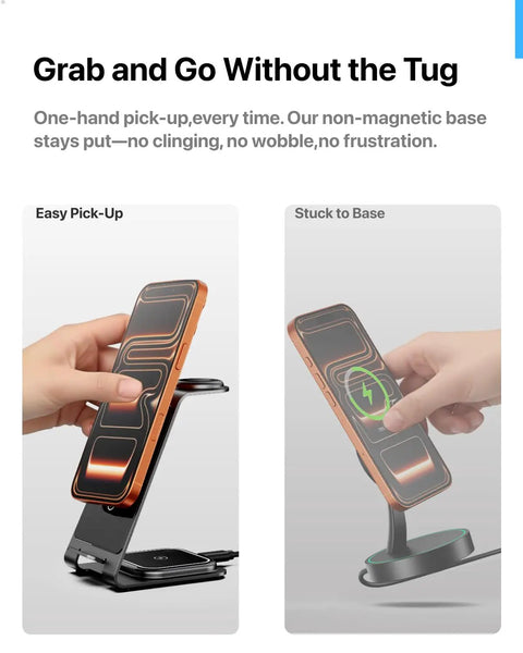 All In One Wireless Charging Station For iPhone Apple Watch And AirPods With Fast Stable Qi Charging 3 In 1 Dock hands-on view