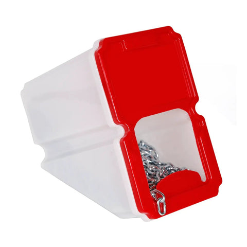 Heavy Duty Grade 43 High Test Chain 5/16 By 92 Feet Carbon Steel Build featuring closed storage container with visible chain inside.