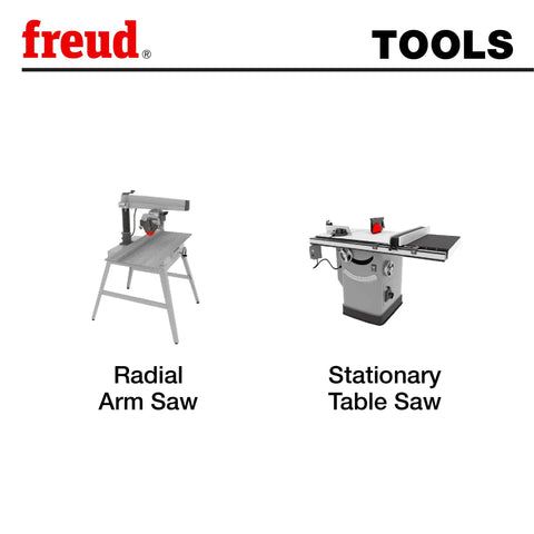 Radial Arm Saw and Stationary Table Saw displayed side by side for woodworking applications and precision cutting.