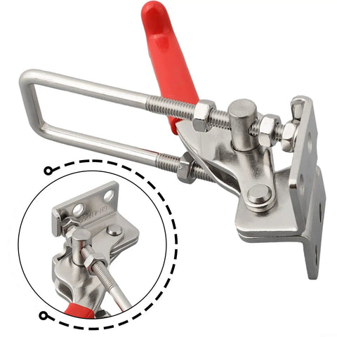 Heavy Duty Stainless Steel Toggle Latch With Self Locking Clamp For Secure Panel And Lid Fastening Holds Up To 440 Pounds Load In One Hand, close-up