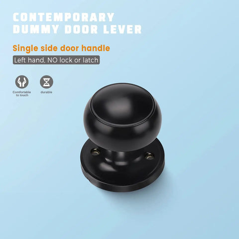 2 Pack Matte Black Dummy Door Knob Set For Single Sided Interior Use On Pantry, Closets, And French Double Doors Non Turning