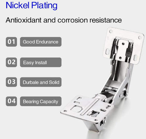170 Degree Frameless Cabinet Door Hinges With Hidden Hydraulic Soft Closing And Adjustable Mounting Stainless Steel Full Coverage Pair For American And European Style Cabinets Wardrobes Bookcases And More, nickel plating, antioxidant-resistant