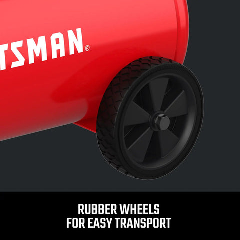 Craftsman 8 Gallon Horizontal Air Compressor 1.8 HP Oil Free 150 PSI Fast Recovery Tank wheels for easy transport.