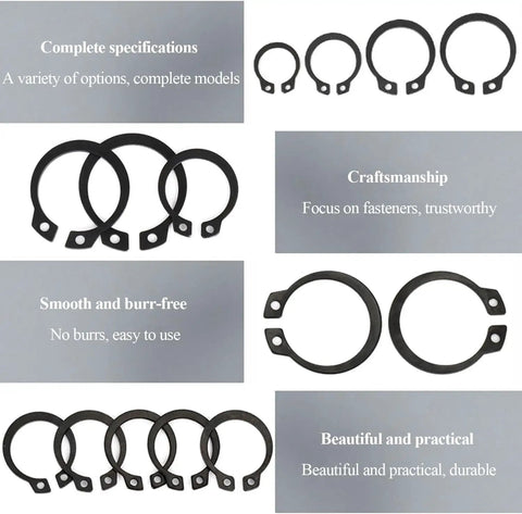 Image of Five Pack of 100 To 120 Mm External Retaining Rings C Clips showing various sizes and smooth finish for workshop use.