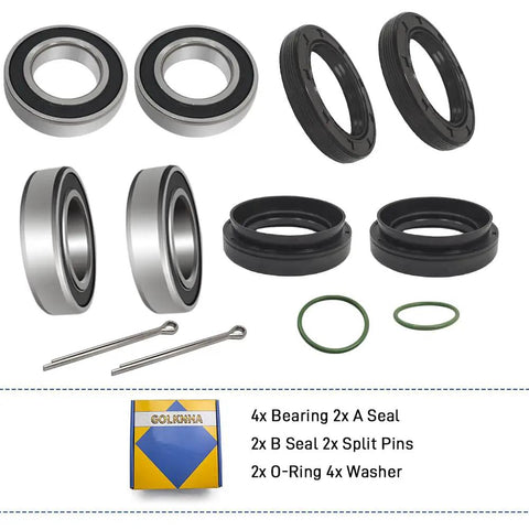 Top Tier Hardcore Front Wheel Bearing Seals Kit For Suzuki Eiger King Quad Vinson Quadrunner Atv Rig Years 2002 To 2015 Beater Proof Smooth Swap Repair Parts, parts including bearings, seals, and washers.