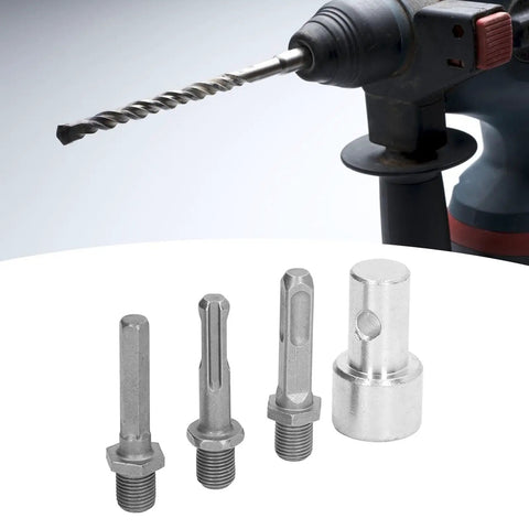 Earth Auger Adapter For 1 To 3 Garden Drill Bits With 2 Slots And 2 Pits, Carbon Steel Construction, 1/2 Inch Thread, Round Shank, Power Drill Chuck Connector For Impact Driver, Heavy Duty Pro Grade Garden Tool Accessory, showing drill with bits