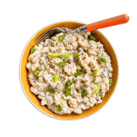 Bowl of Classic Biscuits And Gravy Freeze Dried Camping Meal With 12 Servings And 30 Year Shelf Life Easy To Rehydrate For Outdoor Adventures