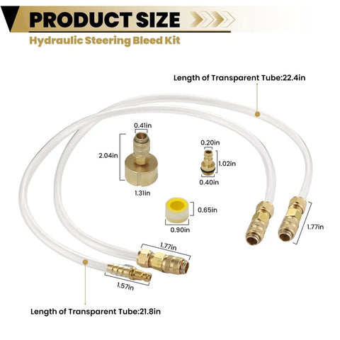 Hydraulic Steering Bleed Kit With Quick Connect Filler Hose For All Outboard Sterndrive And Inboard Systems Universal Refilling And Bleeding Tool, showing component sizes