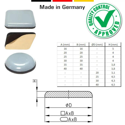4 Pack PTFE Teflon Square Furniture Glides Self Adhesive Floor Protectors For Carpet Slides Effortlessly Heavy Duty measures and design.