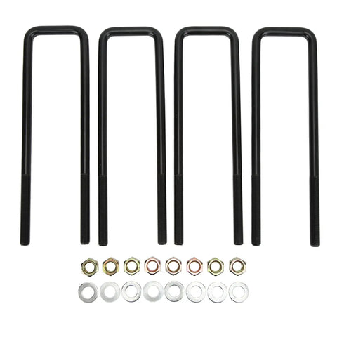 12 Inch Rear Axle U Bolts Kit With Flat Top Design Black Powder Coated Steel Suspension U Bolts For Leaf Spring Repair Fits Ram 1500 1999 2010 Pickup Trucks, with nuts and washers