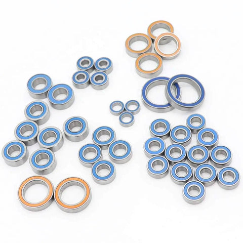 Beefed-Up Ball Bearing Set for One-Tenth Traxxas TRX4 RC Car, Chrome Steel Bearings, 52100 Quality Parts, assorted sizes on white surface