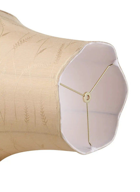 Transitional Scallop Bell Lamp Shade 10x16x15 In Oatmeal Faux Silk With Brass Spider Fitter Harp Compatible, wheat pattern