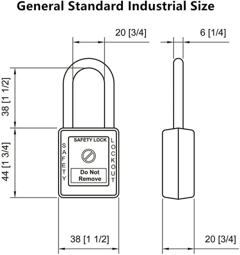 Keyed Differently Lockout Tagout Locks Red One And One Half Inch Industrial Padlocks diagram with dimensions