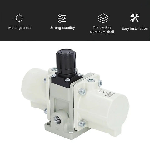 Close-up of Gas Booster Pump With Pneumatic Valves And Air Cylinder for industrial use, no electricity needed, pro grade air powered pressure amplifier