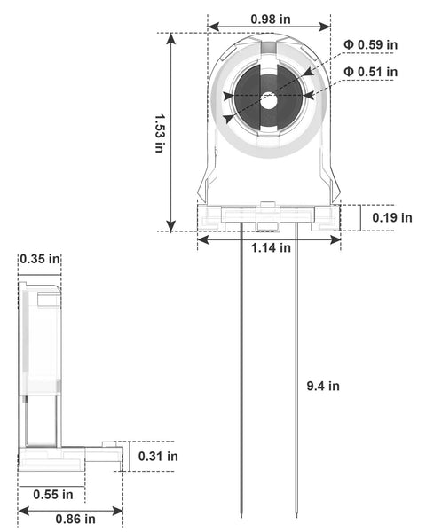 Diagram of 20 Pack Screw Type T8 Lamp Holder With Wires UL Non Shunted Tombstone Light Socket measurements for LED tubes.