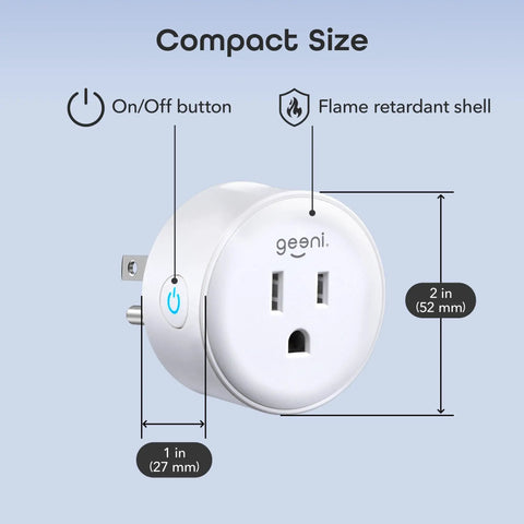 Dot Smart Plug With 2.4GHz WiFi, Compact Fire Resistant Outlet With Schedule And Timer, side view dimensions and features