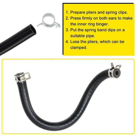 Hardcore Spring Band Hose Clamps For Fuel Lines And Silicone Vacuum Pipes Bullet Proof Seal Zinc Chrome Plated Steel installed on a black hose.