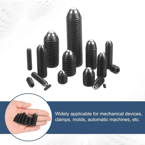 2Pcs High Carbon Steel M16X80MM Hex Socket Screw Thread Ball Plunger set showing multiple sizes and smooth ball heads for pneumatic tools.