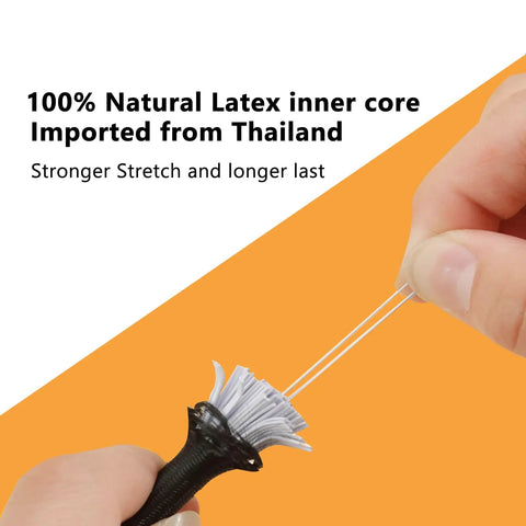 Close-up of Three Sixteenth Inch by Sixteen Foot Marine Grade Bungee Cord Elastic Shock Cord showing natural latex core and polyester shell.