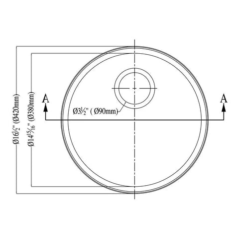 Diagram of Top Mount Round Single Bowl Bar Sink With Satin Polished Finish 304 Stainless Steel 20 Gauge Sound Dampening