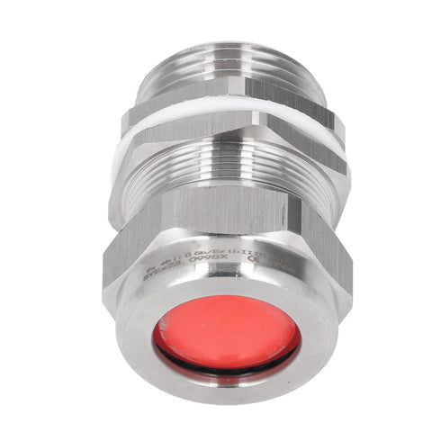 Stainless steel explosion proof cable gland, IP66, with G1 and M32 NPT threads, ideal for marine and industrial applications.