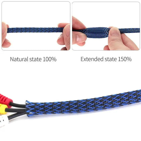 Expandable One Half Inch Cable Management Sleeve Protector One Hundred Foot PET Braided Wire Loom natural and extended