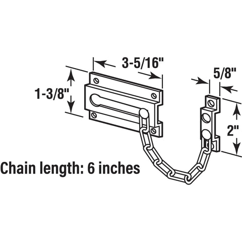 Classic Bronze Standard Chain Door Guard dimensions, 6-inch chain, 8-link design, solid build for safe viewing and ventilation.