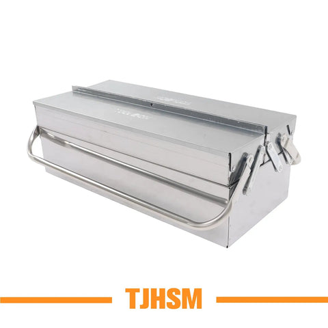 Tough As Nails Two Tier Stainless Steel Toolbox With Three Folding Trays And Rugged Carry Handle 18 Inch compact portable storage toolbox.