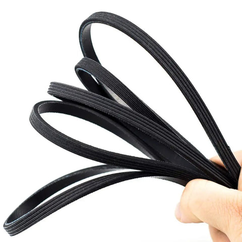 Durable Dryer Drum Belt Replacement For Dryers Compatible With 110 Series And 70 80 100 600s Models One Quarter Inch Wide And Ninety Two And A Quarter Inches Long With Four Ribs And Three Grooves For A No Fuss DIY Fix. Showing four ribs and three grooves in hand.