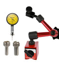 Dial Indicator Magnetic Holder And Bore Gauge Stand With Magnetic Base For Micrometers, Hour Type Indicators, Pro Grade Measuring Tools For Machinists, Gearheads, And Hobbyists with yellow dial and red base