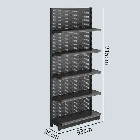 Top Shelf Heavy Duty Metal Shelves Five Tier Adjustable Ladder Rack For Garage Organization And Indoor Plant Display With Badass Black Steel Build showing dimensions 215cm H x 93cm W x 35cm D.