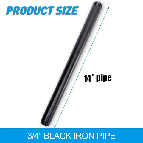 3/4 Inch By 14 Inch Black Painted Iron Pipe Nipple, 10 Pack, Threaded Metal Pipe For DIY Furniture Shelving Projects
