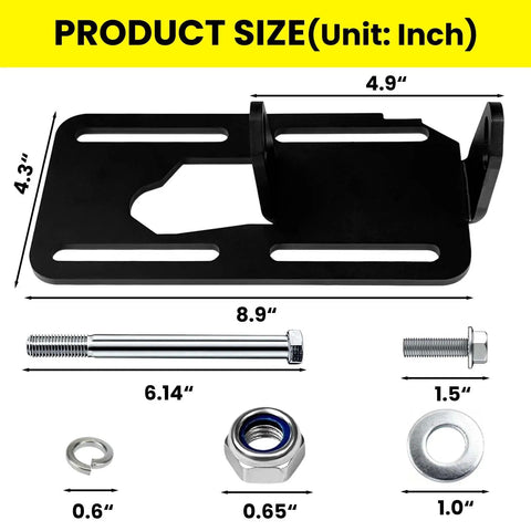 Premium Grade Rock Solid Slotted LS Swap Motor Mounts For Custom Tilt And Clearance Fixes Works With Manual Or Auto Transmissions Quick Shop Install Beat Fitment Bull size dimensions in inches showing motor mount brackets and hardware.