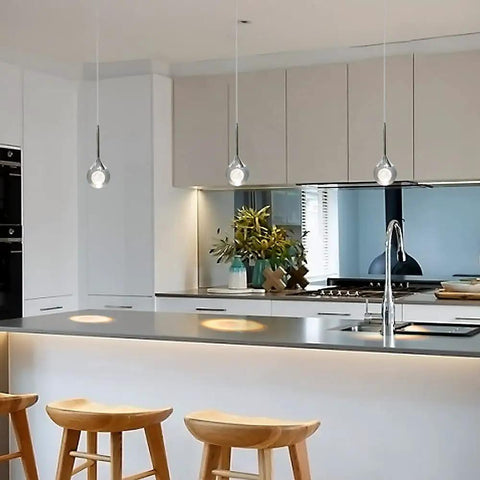 Crystal Pendant Light With Moon Glow, Modern Chrome Finish, Dimmable LED 5W Mini Hanging Light for Kitchen Island Lighting setup
