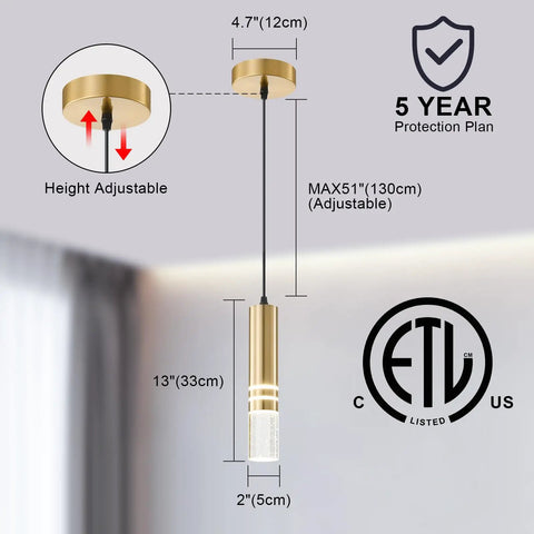 Gold Finish Pendant Light Fixtures 3 Pack LED Pendant Lights For Kitchen Island And Bar Hanging Lamps with adjustable height