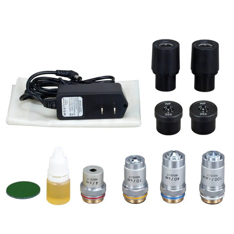 Trinocular Digital Compound Microscope With 5 MP Sensor 40X To 2500X Magnification Oil Immersion 100X Objective Wide Field WF Eyepieces 45 Degree Angled Head 360 Degree Swivel Adjustable Interpupillary Distance Ideal For Lab Or Classroom, microscope accessories set