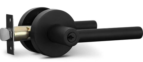 Heavy Duty Entry Lever Door Handle And Deadbolt Lock Set For Front Door Or Office Reversible Round Lever Iron Black Finish