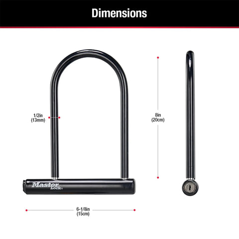 Image showing dimensions of Six And One Eighth Inch Wide U Lock With Eight Inch Shackle For Bikes Heavy Duty Bicycle Lock With Hardened Steel Body