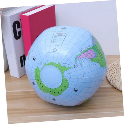 Inflatable World Globe Beach Ball For Kids Learn Geography With Detailed Continents, Countries, Capitals And Oceans on table
