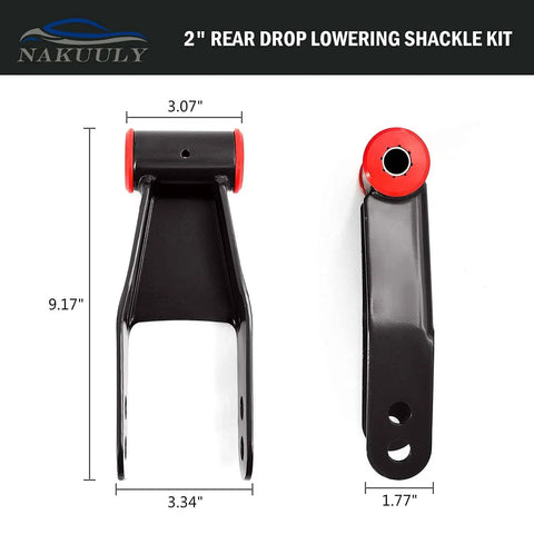 2 Inch Rear Drop Lowering Shackle Suspension Kit For Chevy GMC C1500 C2500 And Silverado Sierra 1500, dimensions shown
